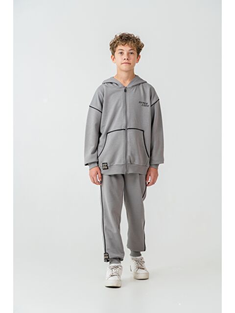 Mışıl Kids Hyper Code Baskılı Kapüşonlu Ön Fermuarlı Kanguru Cepli Erkek Çocuk Alt Üst Eşofman Takımı - S000490592-20600