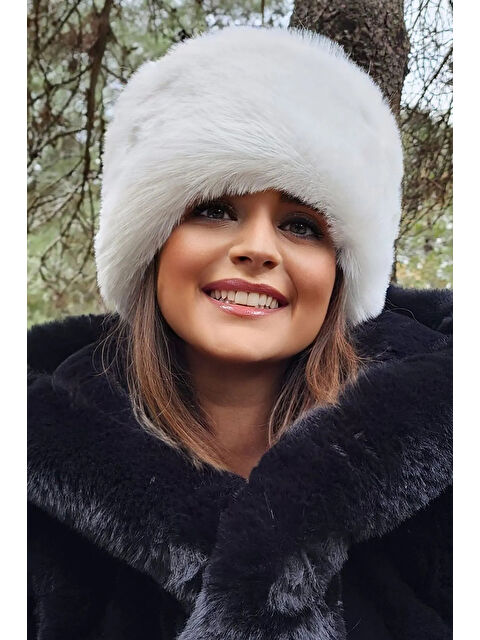 Luminos Butik Beyaz Kürklü Pelüşlü Tüylü Kalpak Şapka SPK1146 - S000332014-20063