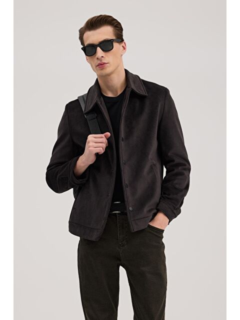 JAKAMEN Antrasit Comfort Fit Gömlek Yaka Kadife Mont - S000496576-33408