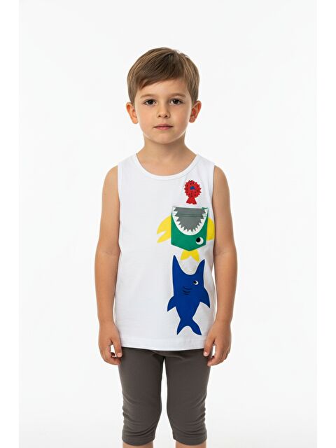 Toontoykids Erkek Çocuk Cepli Balık Baskılı Atlet