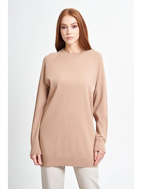 Mizalle Fitilli O Yaka Camel Triko - S000130102-20472