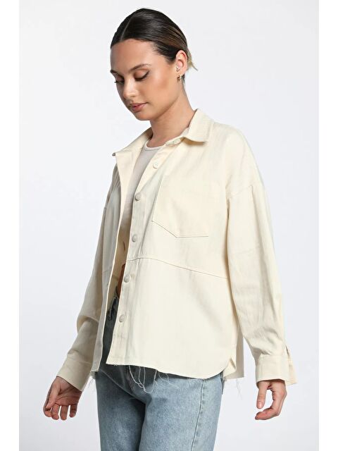 Gülseli Sırt Püsküllü Tek Cepli Salaş Gömlek - S000299705-19966