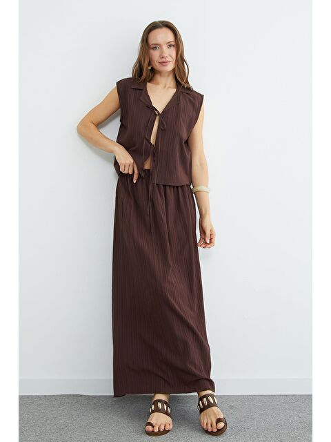 Fullamoda Önü Bağlamalı Jakarlı Etekli 2 Li Takım - S000511601-19413