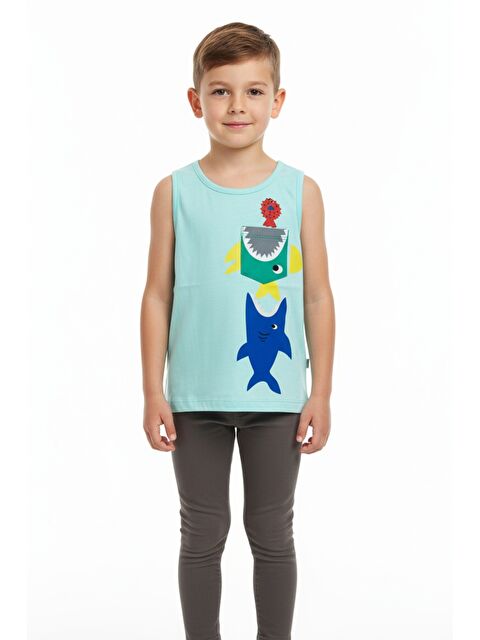 Toontoykids Erkek Çocuk Cepli Balık Baskılı Atlet