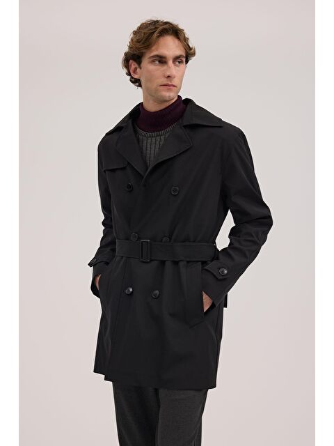 JAKAMEN Siyah Comfort Fit Kruvaze Kemerli Trençkot - S000496577-19351