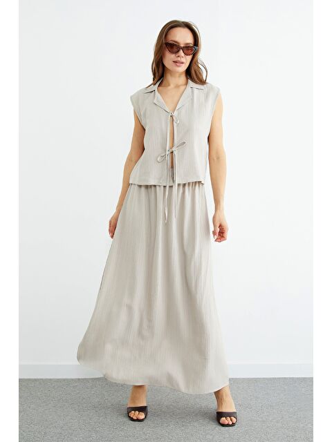 Fullamoda Önü Bağlamalı Jakarlı Etekli 2 Li Takım - S000511601-25636