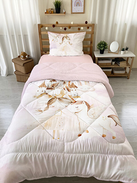 Evmila Çift Taraflı Desenli Kapitone Yorgan   Tek Kişilik Kişilik Uyku Seti Pembe - S000336269-23173