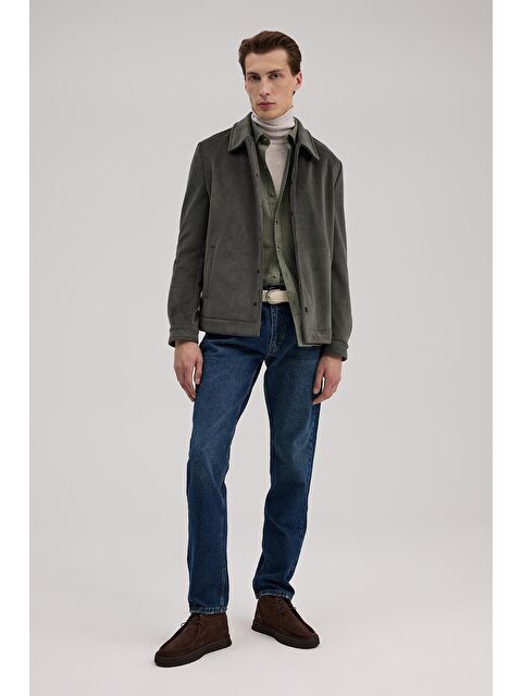 JAKAMEN Haki Comfort Fit Klasik Yaka Kadife Mont - S000496576-18547