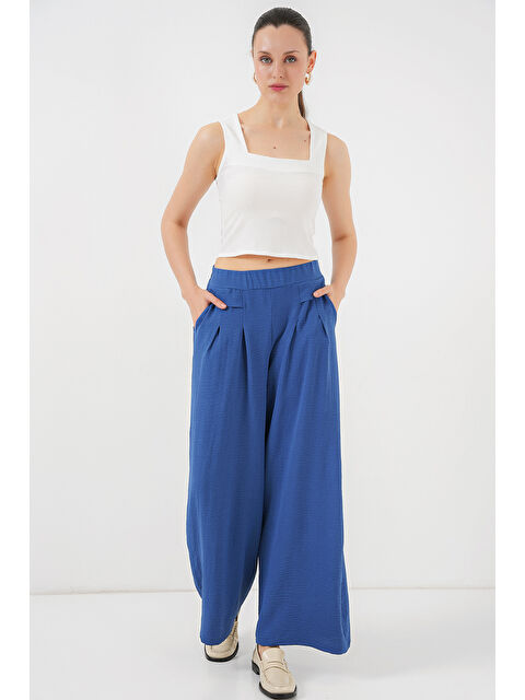 Bigdart Kadın Geniş Paça Pileli Pantolon 6718 - İndigo - S000366050-23093