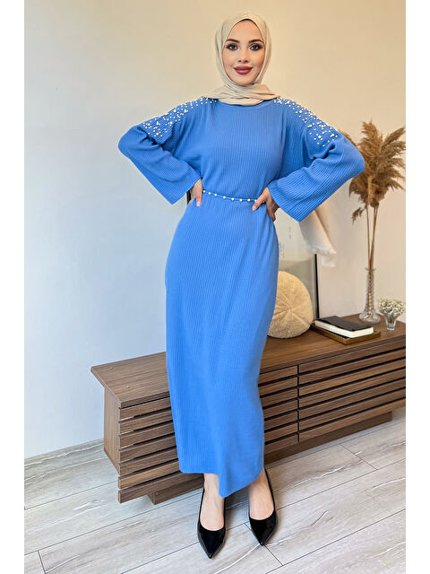 Julude Kadın Tesettür Kol İncili Taşlı Triko Elbise - S000300151-17234