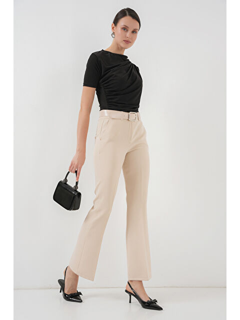 Bigdart 6538 Kemerli İspanyol Paça Pantolon - Krem - S000298986-19966