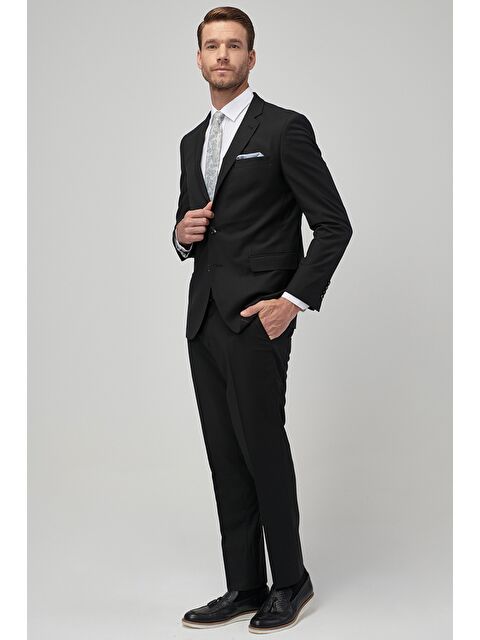 Altınyıldız Classics Erkek Siyah Su Geçirmez Regular Fit Geniş Kesim Mono Yaka Yünlü Nano Takım Elbise - S000403479-19351