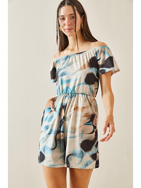 Xhan Bej Kayık Yaka Batik Desenli Tulum 5YXK6-48845-25 - S000237646-19928