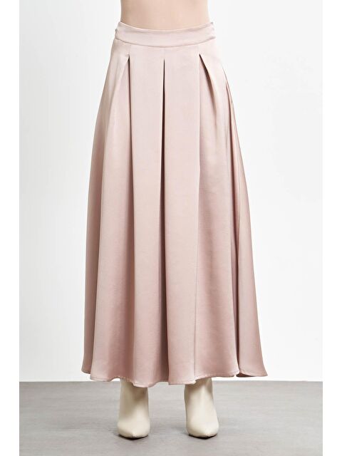 Mizalle Önü Pileli Saten Bej Etek - S000130106-19928