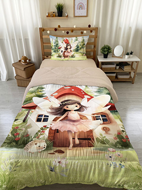 Evmila Çift Taraflı Sevimli Hayvan Desenli Kapitone Yorgan   Tek Kişilik Kişilik Uyku Seti - S000336272-23173