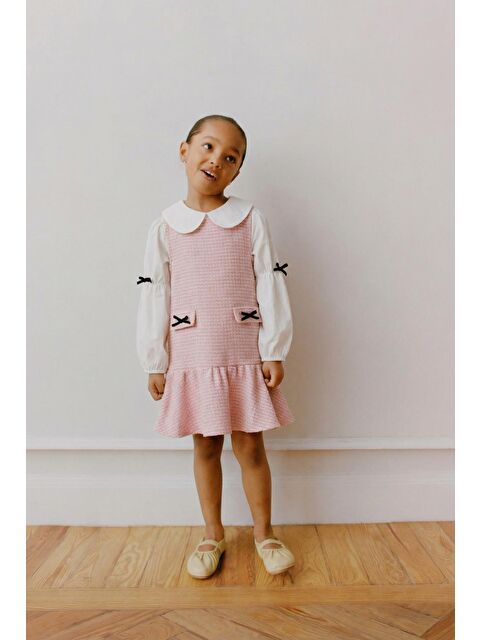 Magu Kız Çocuk Pamuklu Pembe Gömlek Yaka Elbiseli 2 Parça Elbise - S000505651-20024