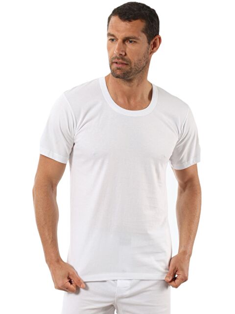 Kompedan Erkek Pamuklu Penye Esnek Rahat Açık Yaka Yarım Kol Atlet %100 Pamuk Fanila - S000164801-20063