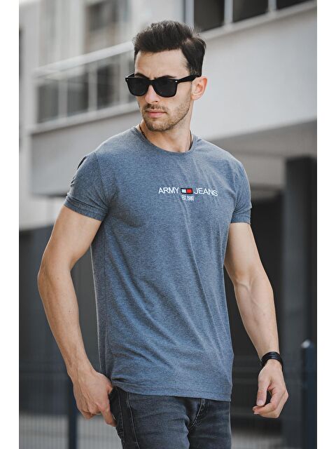 Oksit Army Nakışlı Slim Fit Dar Kesim Elastanlı Erkek Tişört - S000124837-33408