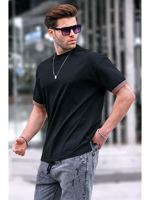 Madmext Siyah Oversize Bisiklet Yaka %100 Pamuk Tişört 6184 - S000130675-19351