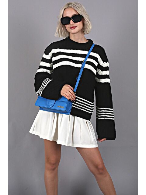 Madmext Siyah Çizgili Triko Kazak Mg1585 - S000121240-19351