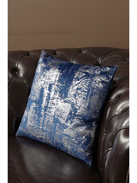 Asdiva Lacivert Gümüş Kırlent Kılıfı Dekoratif Desenli Kadife - S000344986-37347