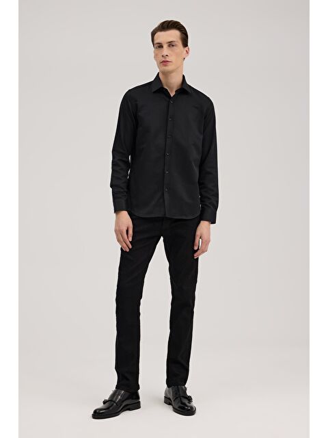 JAKAMEN Siyah Comfort Fit İtalyan Yaka Pamuk Karışımlı Gömlek - S000495852-19351