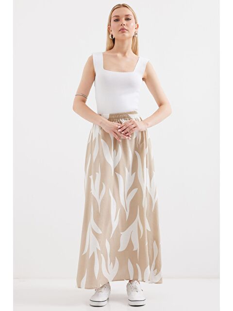 Bigdart 8028 Desenli Uzun Etek - Bej - S000231192-19928