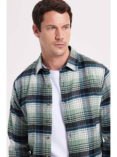 TUDORS Erkek Slim Fit Dar Kesim Kareli Kışlık Oduncu Gömlek - S000520125-17259