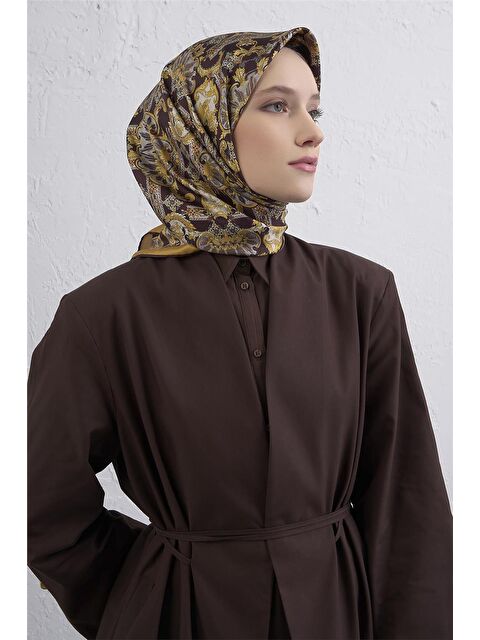 ARMİNE Etnik Desen Saf İpek Twill Eşarp 9416D 32 - S000500639-19413