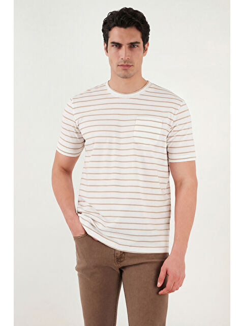 Buratti Pamuklu Çizgili Cep Detaylı Bisiklet Yaka T Shirt 5904057