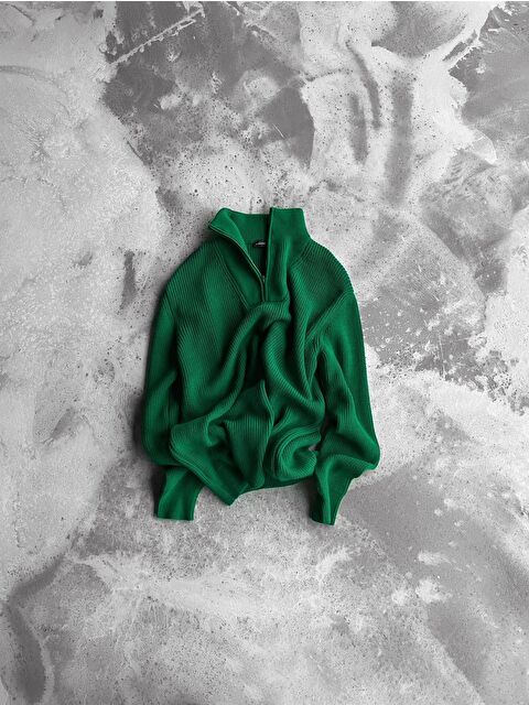 Abluka Online Erkek Yarım Fermuarlı Örme Kazak Yeşil - S000118412-18194