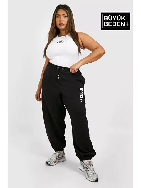 Süperlife Kadın Büyük Beden Paça Lastikli Brooklyn Baskılı İnce Eşofman Altı SPR25EAK53 - S000342793-19351