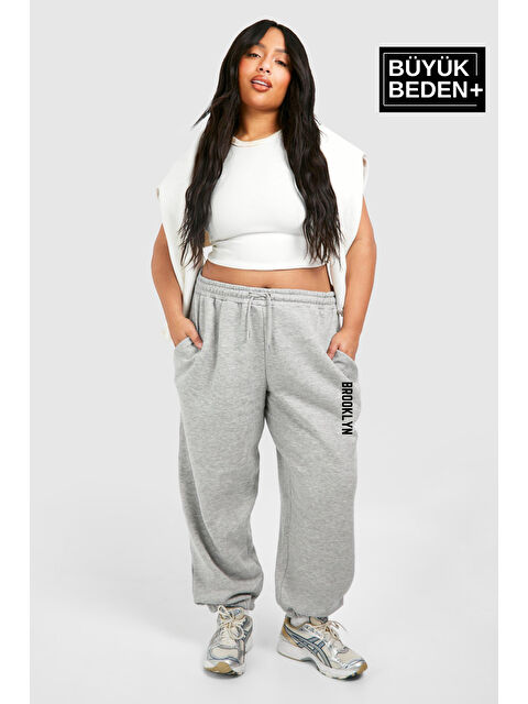 Süperlife Kadın Büyük Beden Paça Lastikli Brooklyn Baskılı İnce Eşofman Altı SPR25EAK53 - S000342793-17308