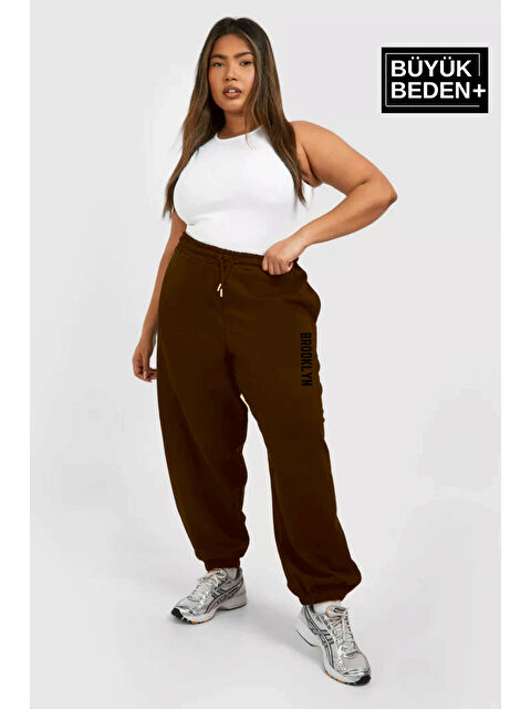 Süperlife Kadın Büyük Beden Paça Lastikli Brooklyn Baskılı İnce Eşofman Altı SPR25EAK53 - S000342793-19413