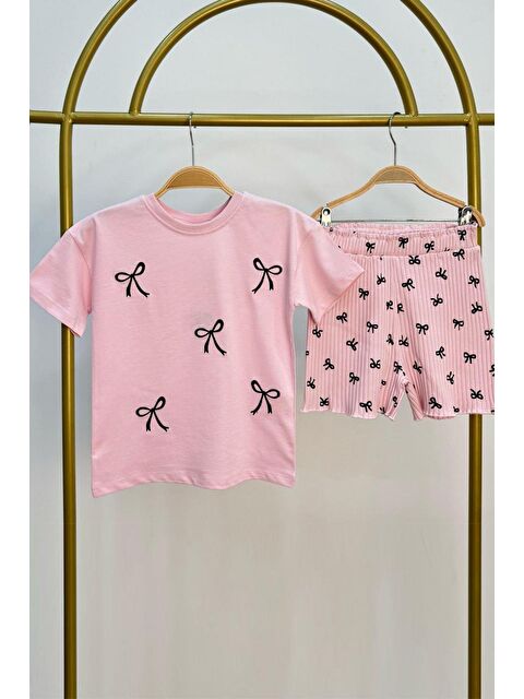 Monila Kız Çocuk Pamuk Kumaş Kurdele Nakışlı Tshirt Ve Tayt Alt Üst Takım - S000516152-20024