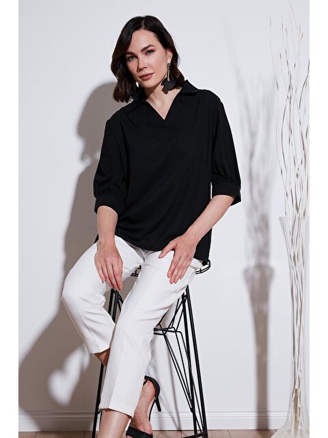 Lela Oversize Truvakar Kollu V Yaka Bluz Kadın Bluz 66904932S4 - S000193264-19351