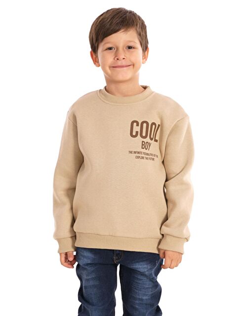 Zepkids Bisiklet Yaka Şardonlu Cool Boy Baskılı Vizon Renk Erkek Çocuk Sweat - S000357111-26429