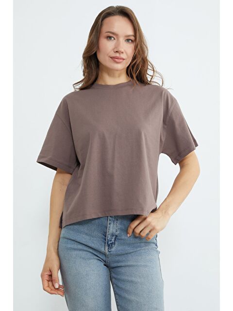 Fullamoda Basic Bisiklet Yaka Crop Tişört - S000527831-29705