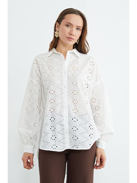 Fullamoda Brode Detaylı Oversize Gömlek - S000527834-20063