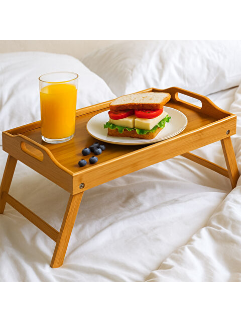 Porsima Katlanır Ayaklı Bambu Tepsi Yatak Keyif Tepsisi 50cm 30cm , Portatif Tepsi Bambu - S000511527-17365