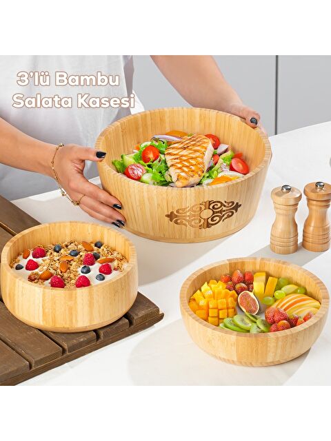 Porsima 3lü Doğal Bambu Salata Kasesi Seti - S000511528-17365
