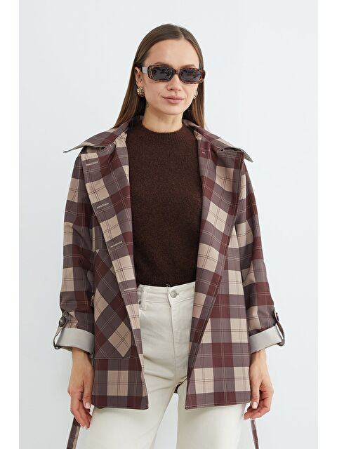 Fullamoda Ekose Desenli Kuşaklı Trençkot - S000520589-19413