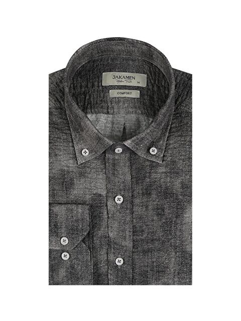 JAKAMEN Gri Comfort Fit Gofre Kumaş Düğmeli Yaka Desenli Gömlek - S000495833-20600