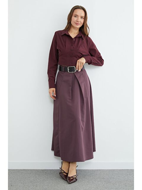 Fullamoda Kemerli Pileli Maxi Boy Etek - S000513477-20042