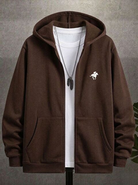 Trendseninle Kahve Horse Baskılı Hırka - S000523496-19413