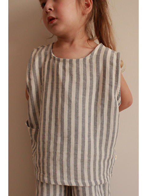 Oh La La Koala For Little Ones Gri Çizgili Asimetrik Cep Detaylı Atlet