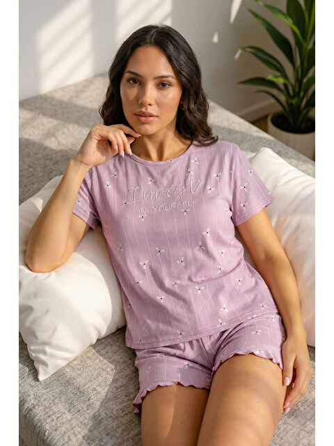 Lela Desenli Bambu Karışımlı Regular Fit Şortlu Pijama Takımı 6097715 - S000527839-17878