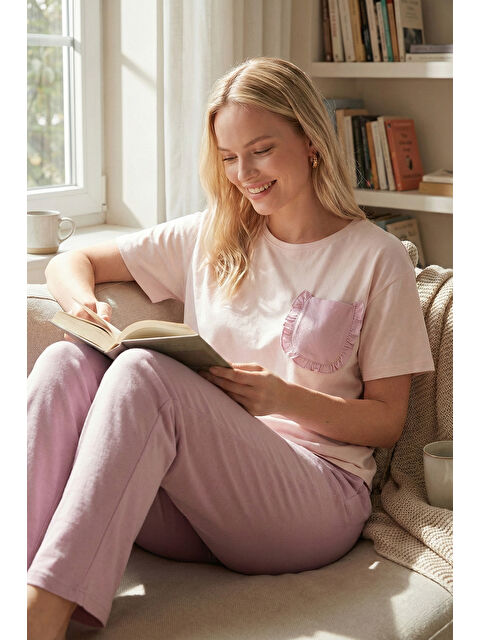 Lela Pamuklu Regular Fit Bisiklet Yaka Cep Detaylı Pijama Takımı 6091325 - S000527840-17878