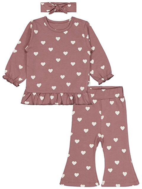 Civil Baby Kalp Baskılı 6-18 Ay Takım - Kahve 9-12 Ay - S000483192-19413