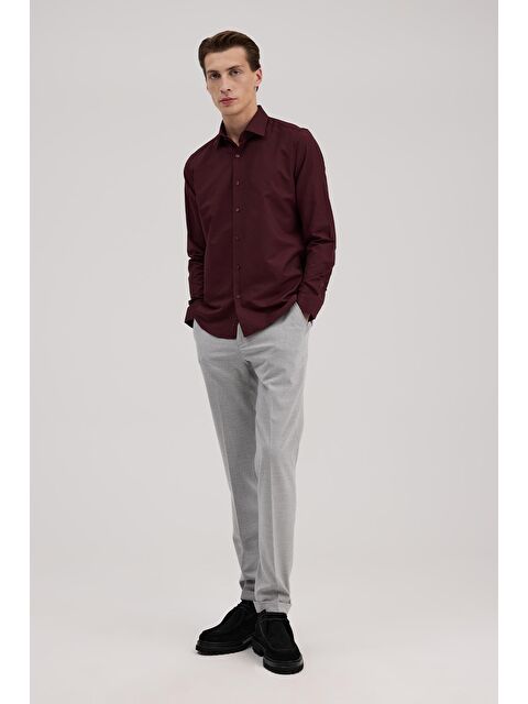 JAKAMEN Bordo Comfort Fit Klasik Yaka Pamuk Karışımlı Gömlek - S000495860-19951